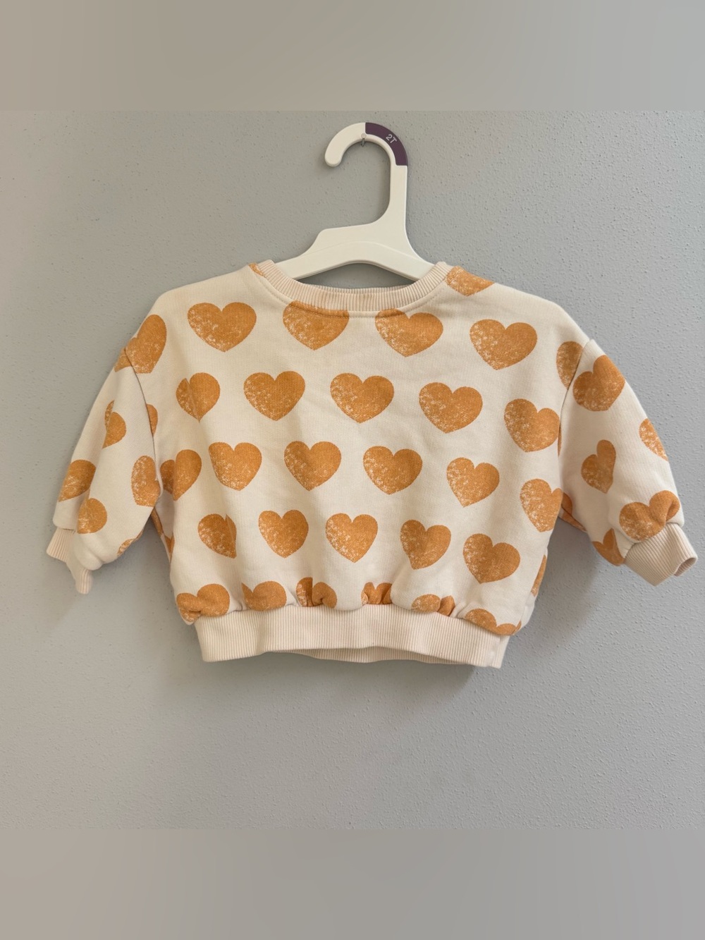 Zara Baby Girls Heart Print Sweatshirt‎ Mustard Yellow Cream 6-9 Months Pullover